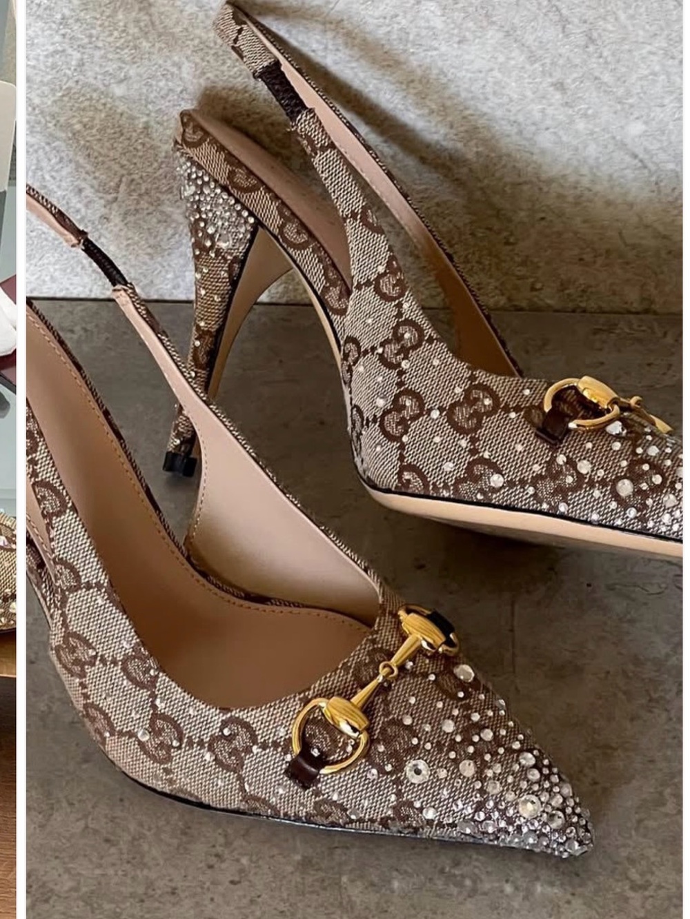 Embellished Brown Patterned Slingback Pumps
